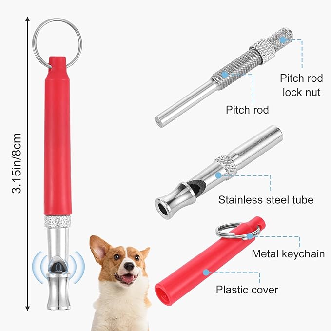 2 Pack Dog Whistle to Stop Barking Neighbors Dog, Professional Adjustable Ultrasonic Silent Dog Whistle for Dog Training Whistle for Recall or Scare Dogs Away with Lanyard (Blue & Red)