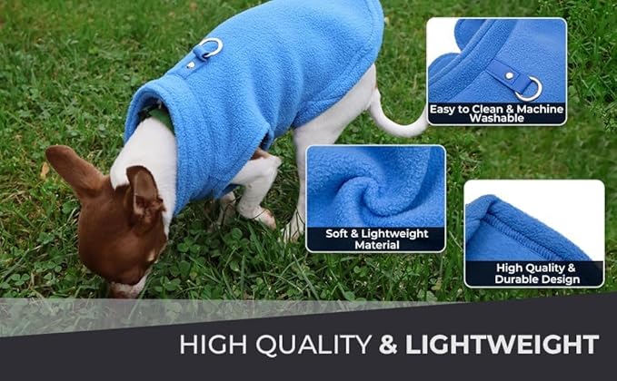 JACKO & CO - Fleece Vest Dog Sweater with Leash Ring - Soft, Warm & Lightweight Pullover Coat for Small & Medium Dogs, Puppies & Cats - Cozy Fall/Winter/Spring Pet Jacket (Blue, X-Large 17-25lbs)