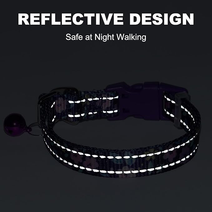 Reflective Dog and Cat Collar with Bell - Hypoallergenic Adjustable Puppy Collar for Small Pets, Soft Nylon Night Safety with Reflective Strips (Silver, XS)