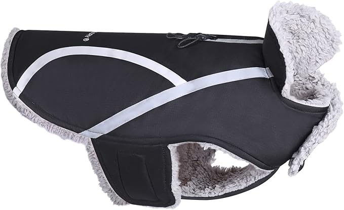 VIVAGLORY Frostfit Dog Coat, Dog Jacket for Winter & Cold Weather, Warm Fluffy Fleece Lined Water Resistant Reflective for Puppy, Coat with Velcro Fastening & Leash Hole, S, Black