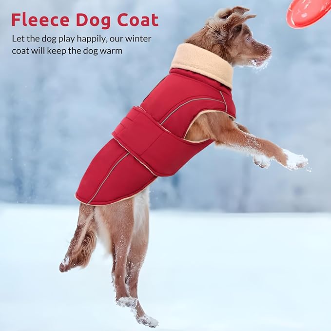 ASENKU Warm Dog Coat, Waterproof Dog Jackets for Medium Dogs with Reflective Fleece Vest Turtleneck with Button, Windproof Cold Weather Coats for Small Medium Large Dogs, Dark Red, M