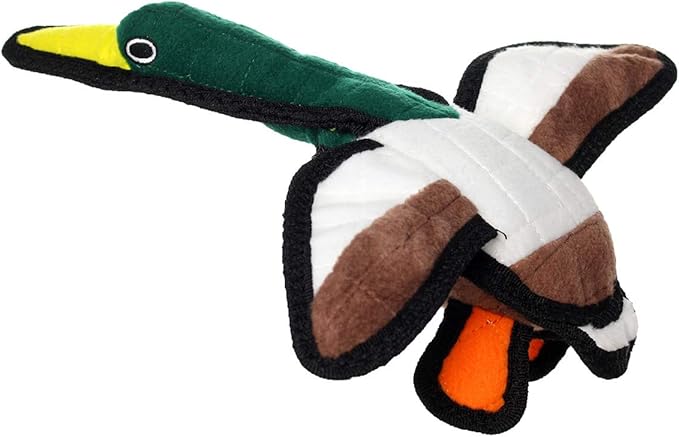 TUFFY - World's Tuffest Soft Dog Toy - Barnyard Duck - Squeakers - Multiple Layers. Made Durable, Strong & Tough. Interactive Play (Tug, Toss & Fetch). Machine Washable & Floats. (Junior 2 Pack)