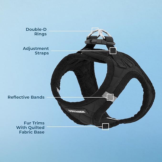 Best Pet Supplies - All Weather Mesh / Plush, Reflective, No Pull Harness for Small, Medium Dogs, Cats - Secure with Hook & Loop Fastener, Buckle, Double D-Rings - Black Plush, XS