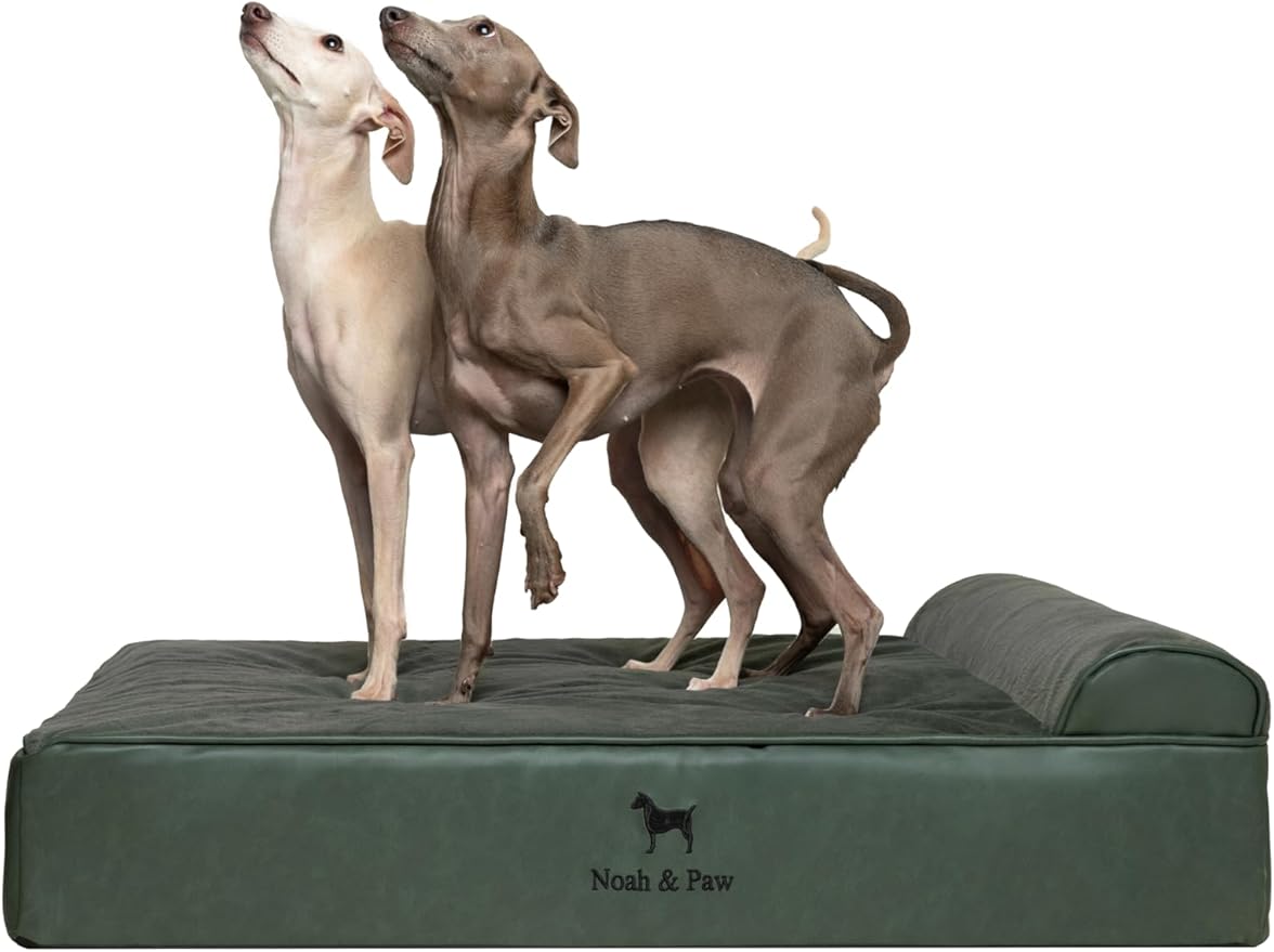 NOAH & PAW Large Dog Bed, 35x25x8.7 Inch, Orthopedic Dog Beds, Eggshell Memory Foam Infused with Cooling Gel, Waterproof, Machine Washable, Includes Inner Cover (Faux Leather)