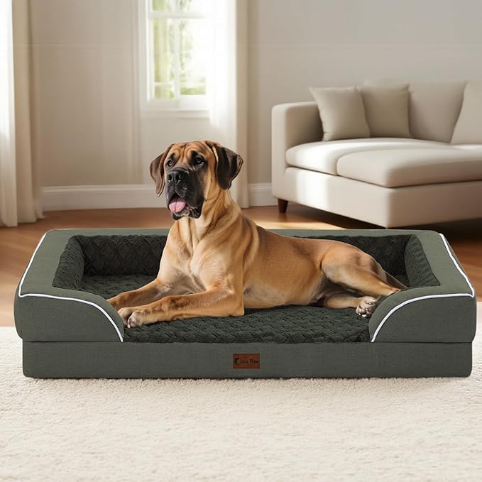 Orthopedic XXL Dog Beds, Waterproof Memory Foam Big Pet Bed for Extra Large Sized Dogs 53x42Inch, Non-Slip Bottom and Egg-Crate Foam Dog Couch Bed with Washable Removable Cover, Dark Green