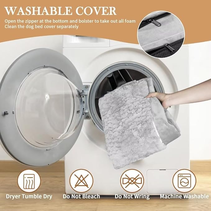 Comfort Expression Orthopedic Dog Bed for Extra Large Dogs 42x30 Inch, Waterproof Egg Crate Foam XL Pet Bed with Removable Bolsters, Dog Couch with Washable Cover & Non-Slip Bottom, Grey White
