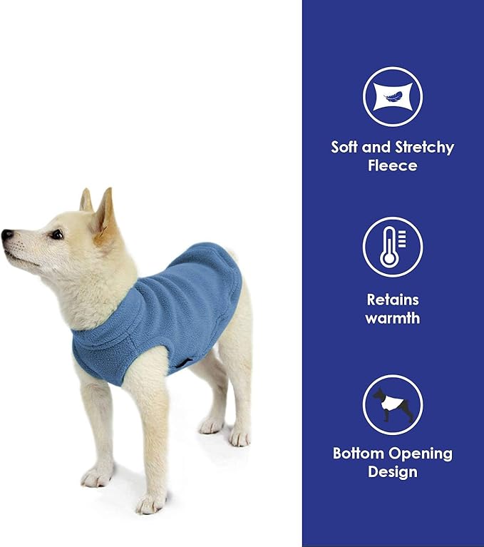 Gooby - Stretch Fleece Vest, Pullover Fleece Vest Jacket Sweater for Dogs, Steel Blue, Small