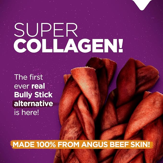 Natural Farm Odor-Free Super Braided Collagen Dog Chews (12-Inch, 10-Pack) First Ever Real Bull Sticks Alternative: 100% Natural Angus Hide Collagen Treats - More Protein More Chew Time for All Dogs