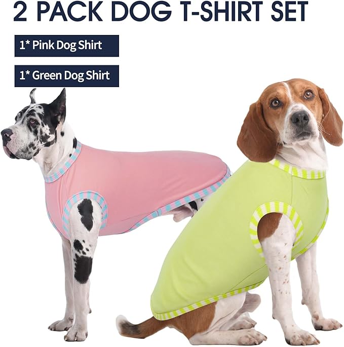 IECOii 2 Pack Sleeveless Dog Tees Shirt | Comfortable & Lightweight Fabric, Easy On/Off for Active Dogs, Pink+Green, L