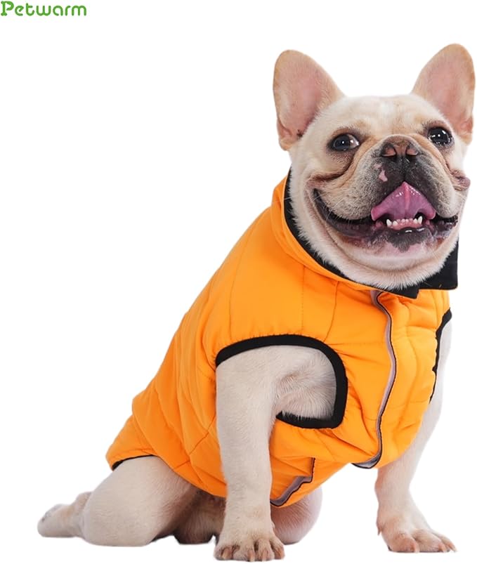 PetWarm Reversible Dog Cold Weather Coats, Waterproof Dog Puffer Vest, Vest for Dogs with Hook-and-Loop Strap, Windproof Outdoor Coat for Winter Walks and Snowy Days, Orange, 2XL