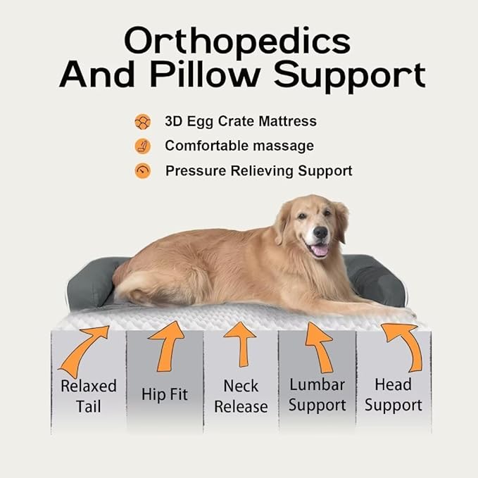Extra Large Dog Bed-Orthopedic Waterproof XL Dog Bed for XLarge Extra Big Dogs - Foam Couch Sofa Washable with Removable Cover-Dark Grey
