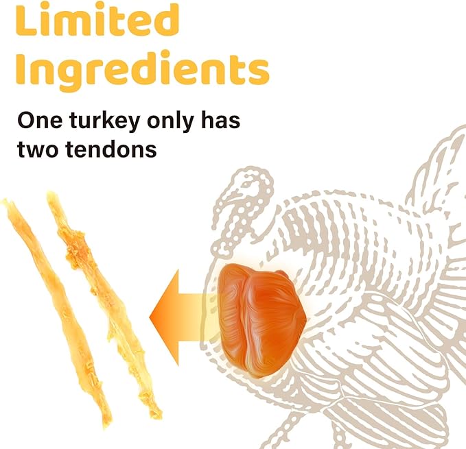 iPaw Turkey Tendon for Dogs, Ingredient Sourced from USA, Hypoallergenic, All Natural Human Grade Puppy Chew, Dog Treats for Signature Series, Rawhide Alternative, 4 Units/Pack Bone (Small)