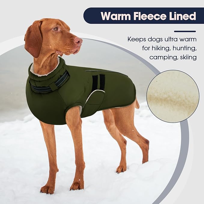 IECOii Winter Dog Coat for Extra Large Dogs, Waterproof Reflective Dog Snow Jacket for Giant Breeds, Built in Collar Snowsuit Thermal Dogs Cold Weather Coats for Great Dane, Army Green - 4XL