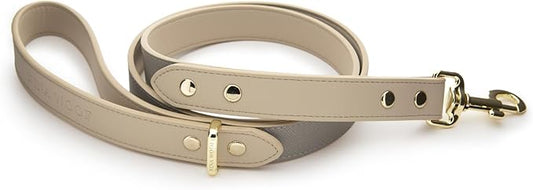 Nina Woof London Vegan Leather Dog Lead (4ft) Padded Luxury - Large & Medium Dogs, Ideal Long Leash (Grey Over Beige)