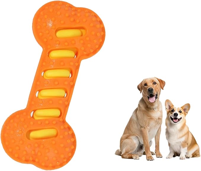 Dog Toy TPR Teeth Grinding Bone Anti Bite Interactive Training Dog Toy Bite Dog Bone Dog Soothing Tool (Orange)