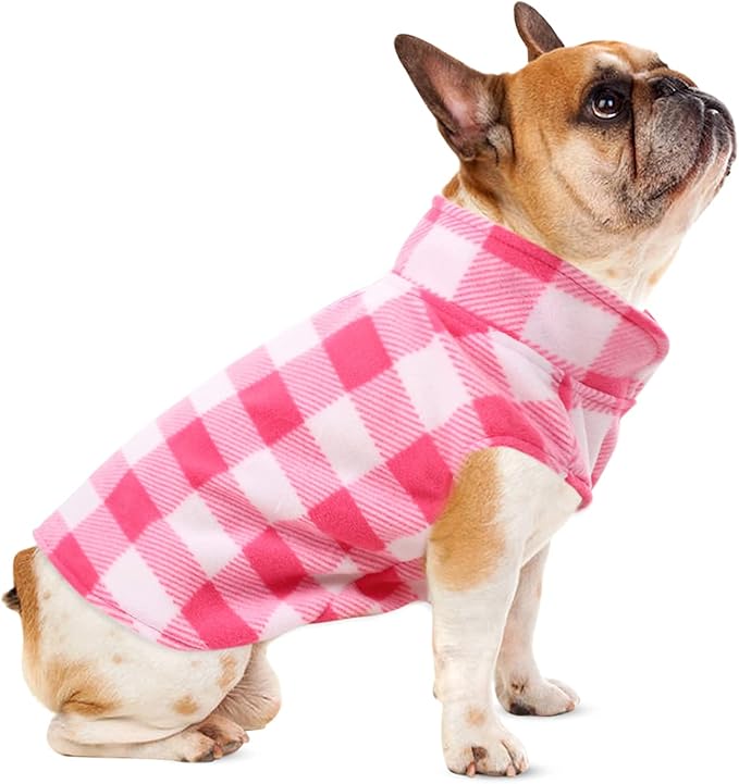 Kama Bridal Dog Spring Autumn Winter Coat - Pink & White Plaid Fleece Vest for Cats & Small/Medium Dogs