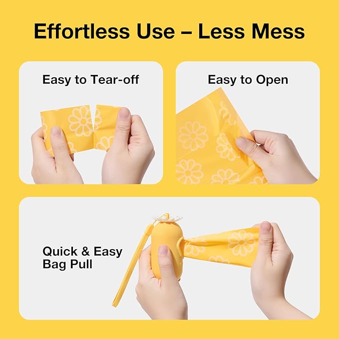 VETRESKA Dog Poop Bag Rolls Daisy Scented Leak-proof Pet Waste Bags Thick and Large Trash Bags for Dog Walking 20 Refill Rolls 300 Bags