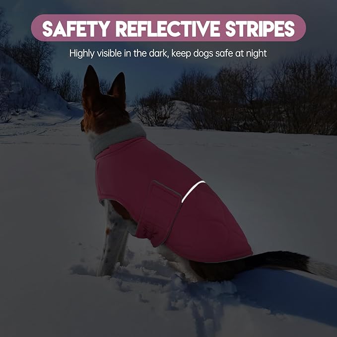 BRKURLEG Dog Winter Jacket, Warm Dog Winter Coats for Small and Medium Large Dogs, Reflective Adjustable Pet Cold Weather Coats, Waterproof Dogs Snow Jacket Clothes Fleece Vest (XXXL, Rose Red)