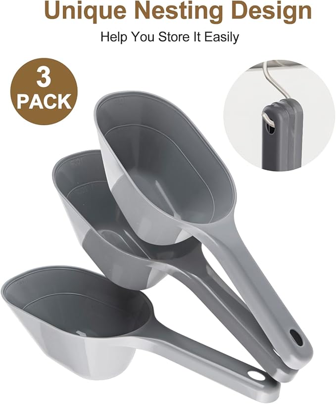 ANVS 3 Pack Dog Food Scoop Set, 1 Cup Dog Food Scoop Multi Purpose Plastic Pet Food Scoop Measure Cups for Dog,Puppy and Cat