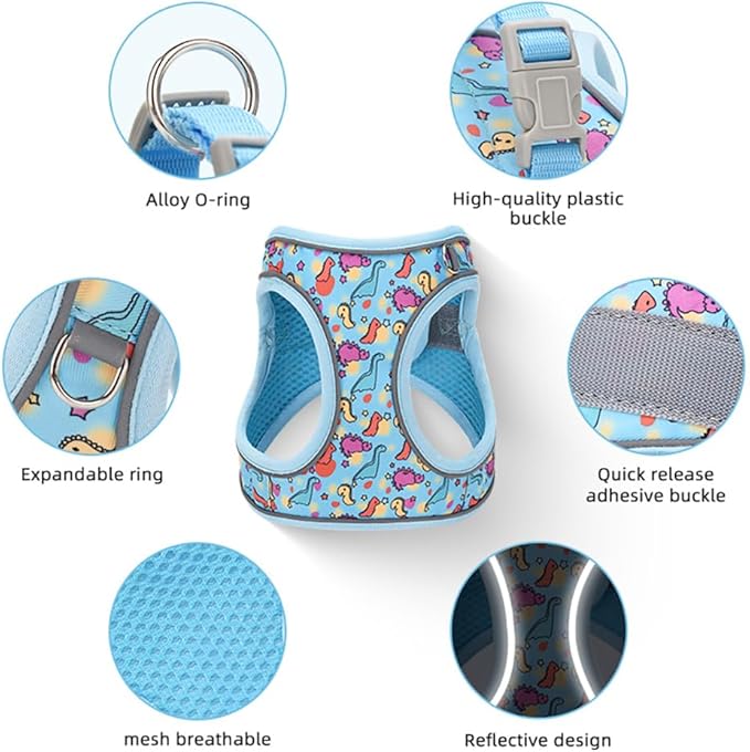 Step in Dog Harness and Leash Set, Flower Adjustable Easy Walk Puppy Harnesses, Soft Mesh Pet Vest Harness Small Size Dog Adjustable No Pull Dog Harness for Small Medium Dogs(Bee, S)