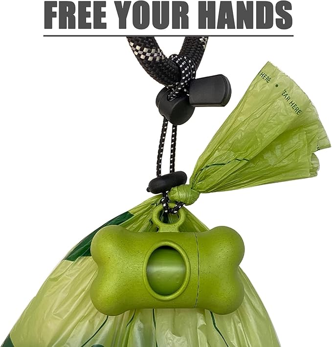 Bone-Shaped Dog Poop Bag Holder for Leash |Dispenser with 15 Leak-Resistant Waste Bags & Carabiner Clip(Green)