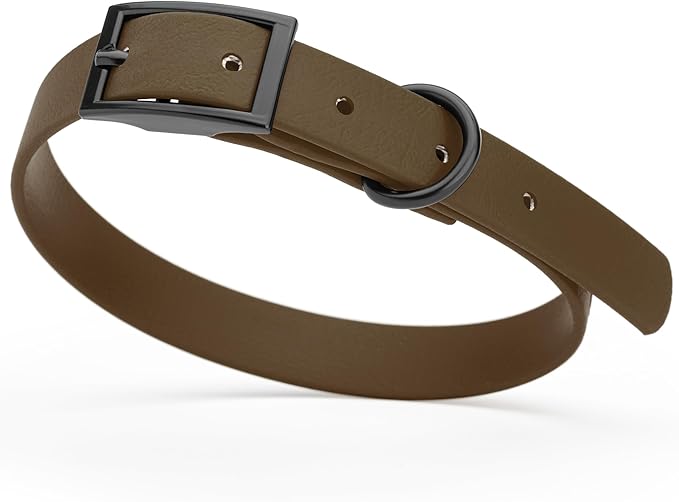 Dogline Biothane Waterproof Dog Collar Strong Coated Nylon Webbing with Black Hardware Odor- Proof for Easy Care Easy to Clean High Performance Fits Small Medium or Large Dogs, Dark Chocolate Brown