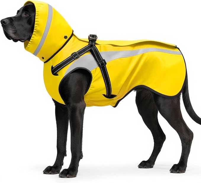 Mosucoirl Dog Raincoat Waterproof Raincoats for Dog Reflective Dogs Rain Jackets with Hood Hoodie Pet Rain Poncho Coat for Small Medium Large Dogs Puppies S-XXL (Yellow, L)