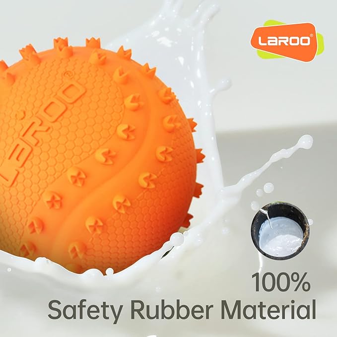 LaRoo Squeaky Dog Ball Toy, Durable Natural Rubber Squeaker Ball Floating Throwing Training, Teeth Cleaning Chew Toy for Pet Small Medium Large Dogs (6.5CM Orange)