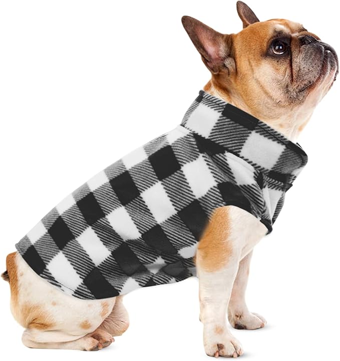 Kama Bridal Dog Spring Autumn Winter Coat Pullover Fleece Vest for Cats & Dogs - Thin Sweater, Black & White Plaid (Black, XXS)