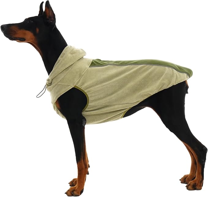 IECOii XXL Soft Fleece Dog Sweater, Stretchy Large Dog Sweater Vest with Leash Hole, Warm Dogs Fall Winter Hoodie for Indoor & Outdoor, Safety Reflective Great for Night Walks, Pitbull, Green, XXL