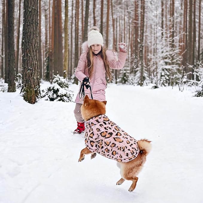 GreenJoy Leopard Print Dog Sweater – Stretchy Fleece Dog Turtleneck Sweatshirt for Puppies & Cats, Soft & Warm Pet Winter Clothes for Small, Medium & Large Dogs (Pink, Large)