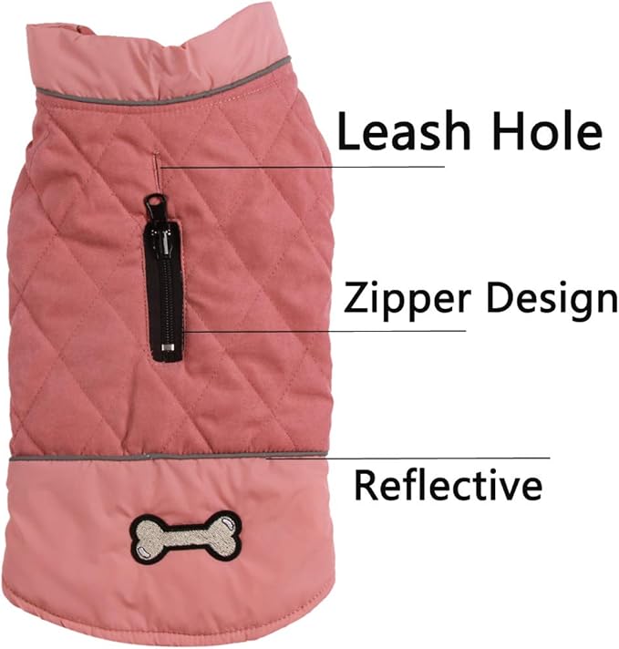 Reversible Dog Coats for Large Dogs Waterproof Warm Dog Jacket for Cold Winter,Pink XL