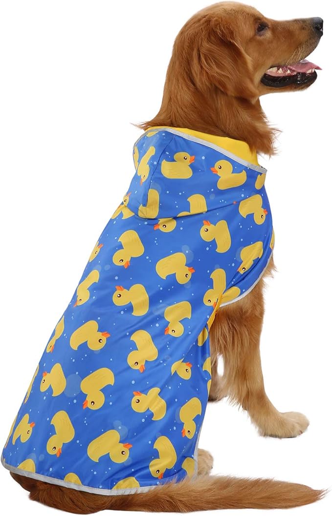 HDE Reversible Dog Raincoat Hooded Slicker Poncho Rain Coat Jacket for Small Medium Large Dogs Ducks Yellow - XXL