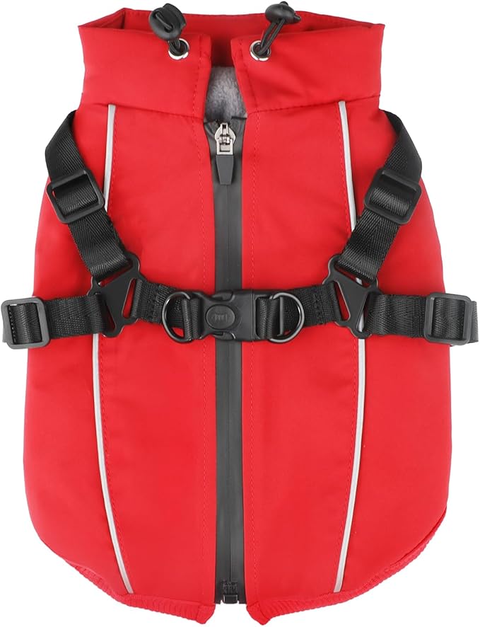 Dog Winter Coat Reflective Water-Resistant Jacket, Fleece Lined Windproof Puppy Coat with Back Zipper & D-Ring, Cold Weather Dog Coats for Small Medium Large Dogs (S, Red)