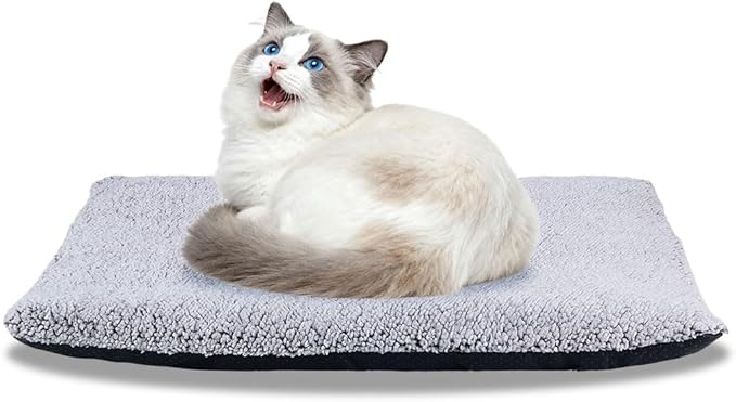 heated cat bed SelfSelf Heating Cat Dog Mat Advanced Extra Warm Thermal Pet Pad for Indoor Outdoor Pets with Removable Cover Non-Slip Bottom Washable Non Electric Warming Cat Bed Gray 19.68*27.56 inch