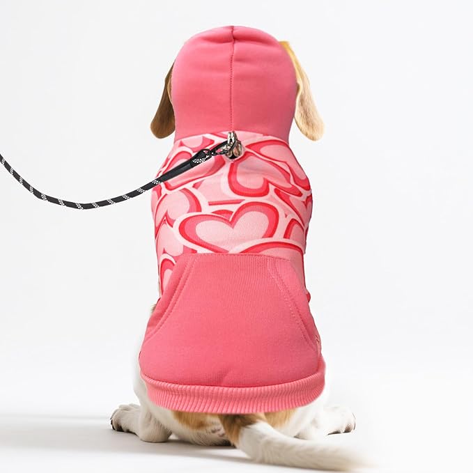 PUPTECK Fall Winter Dog Hoodie Pet Sweatshirt Soft Warm Clothes Fleece Lined with Hat for Small Medium Large Dogs, Pocket Design, Pink S