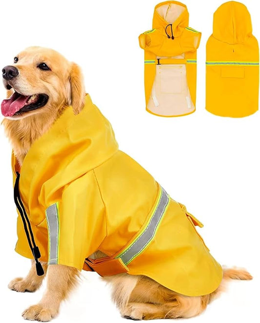 Reflective Strip Dog Raincoat, Ultra - Light Breathable Waterproof Rain Jacket with Hood, Adjustable Sizes for Small/Medium/Large Dogs, (S)