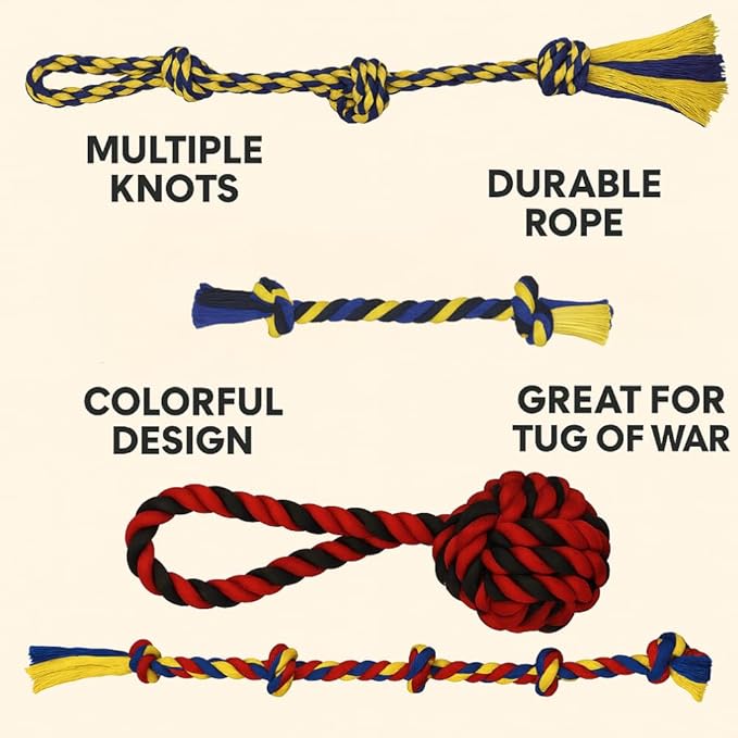 Dog Rope Toys Heavy Chew Toys for Medium & Large Breed Dogs – Durable Rope Toy Set for Teething, Chewing, and Interactive Play(Set of 7 Toys)