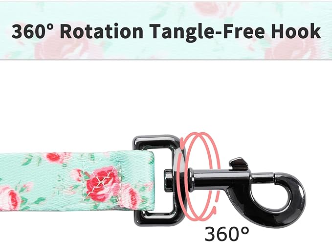 Ihoming Dog Collar and Leash Set for Daily Outdoor Walking Running Training, Floral Spring Design for Large Boys Girls Dogs Cats Pets, L-Up to 80LBS
