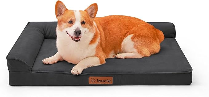 Orthopedic Dog Beds Large Sized Dog, Memory Foam Pet Bed for Medium and Large Dogs, Removable and Washable Microsuede Cover, TPU Waterproof Liner, Nonskid Bottom, 36x27x6 Inches, Dark Grey