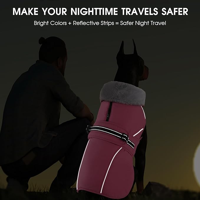 PETDSH Dog Coat Medium, Windproof Dog Jacket with Warm Fleece Lining, Thickened Collar Dogs Winter Coat, Adjustable Reflective Pet Coats for Cold Weather (Pink, Medium)