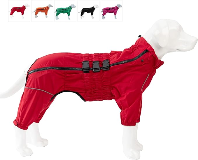 Dogs Waterproof Jacket, Lightweight Waterproof Jacket Reflective Safety Dog Raincoat Windproof Snow-Proof Dog Vest for Small Medium Large Dogs Red XS