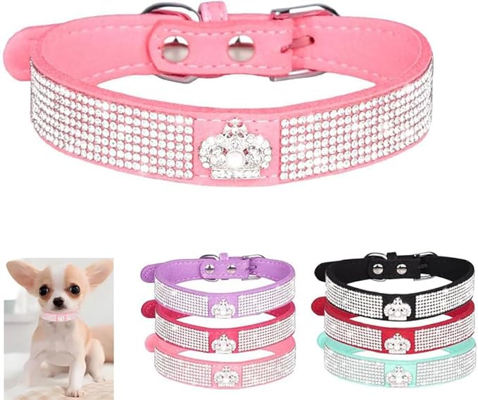 Serijoars Small Dog Collar with Rhinestone Crystal Diamond Colorful Bling Girl Puppy Cat Collars (S, Pink4)