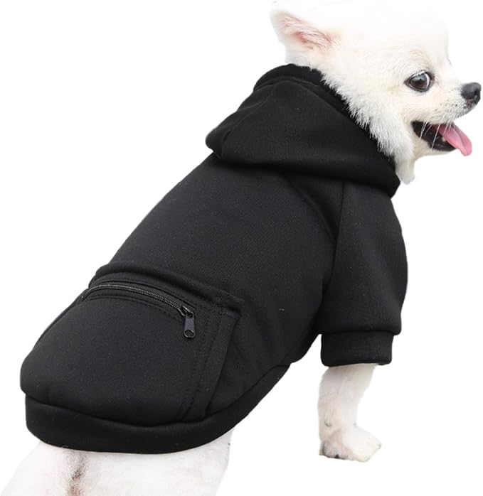 Jecikelon Pet Dog Cold Weather Coat with Pocket Winter Dog Hoodie Warm Puppy Clothes for Small Dogs Chihuahua Clothing (Medium, Y02-Black)