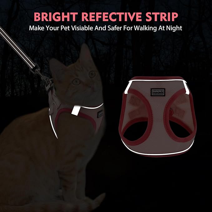 Cat Harness and Leash Set, Soft and Breathable Vest with Reflective Strip, Escape Proof Kitten Harness, Easy to Wear for Cats Walking and Traveling (Green, M)