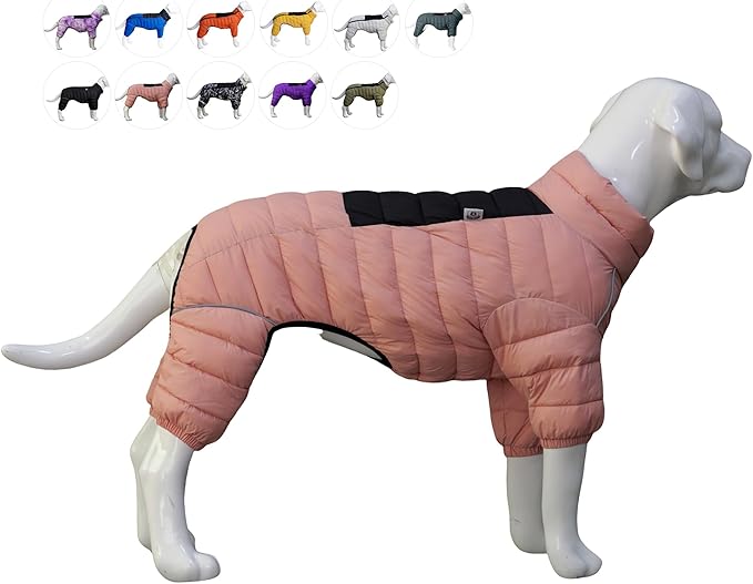 lovelonglong Dog Coat Dog Warm Jacket, 4 Legs Covered Waterproof Windproof Reflective Warm Dog Vest, Zippered Adjustable Outdoor Dog Snow Jacket for Small Medium Large Dogs Lotus Pink XXL
