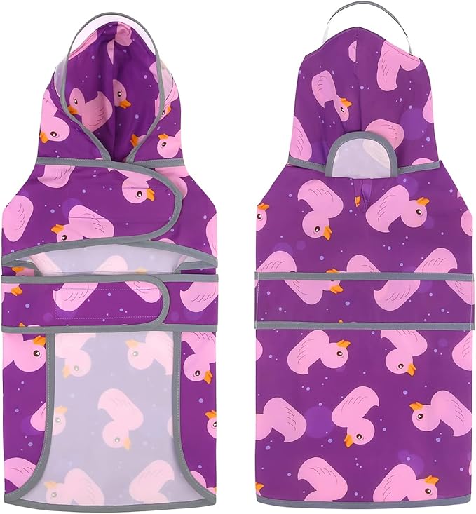 HDE Dog Raincoat with Clear Hood Rain Jacket Poncho for Small Medium Large Dogs Ducks Purple - S