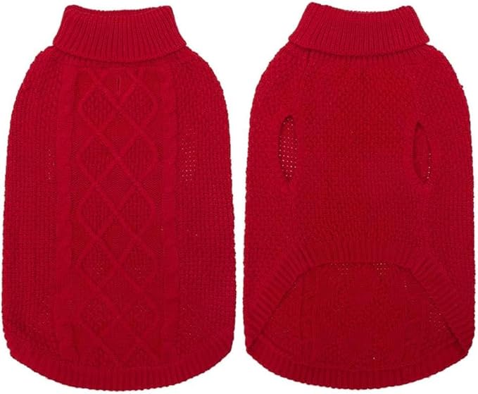 Mihachi Turtleneck Dog Sweater - Winter Coat Apparel Classic Cable Knit Clothes with Leash Hole for Cold Weather, Ideal Gift for Pet in New Year Red 3XL