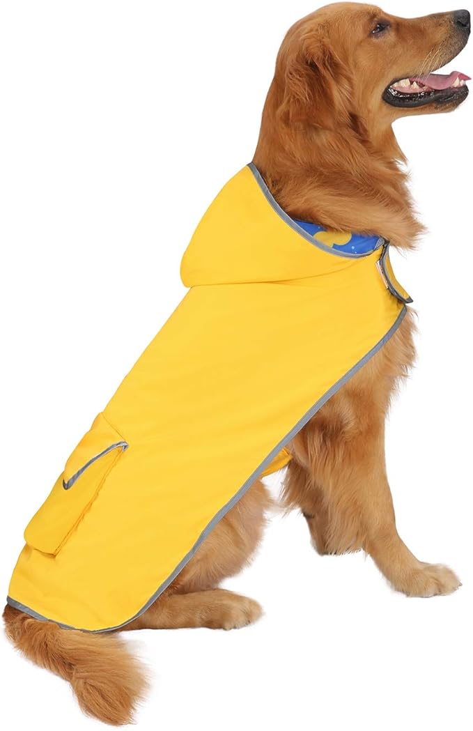 HDE Reversible Dog Raincoat Hooded Slicker Poncho Rain Coat Jacket for Small Medium Large Dogs Ducks Yellow - XXL