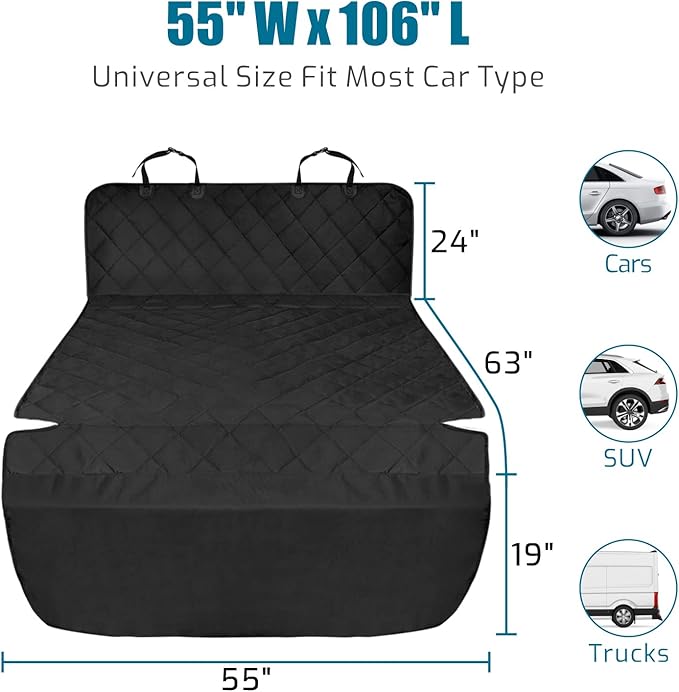 Veckle Upgraded Extra Large SUV Cargo Liner for Dogs Waterproof Scratchproof Cargo Cover with Bumper Flap Protector for SUVs Sedans Vans, Non-Slip,Universal Fit, Black